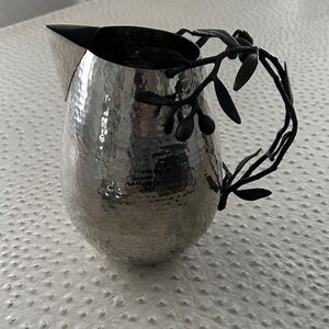 Michael Aram Silver Hammered Pitcher with Black Leaf Handle